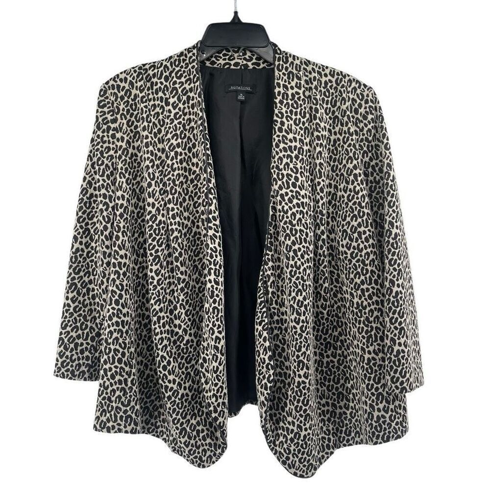 Notations Leopard Print Drape Front Open Blazer Jacket XL Chic Statement Layer